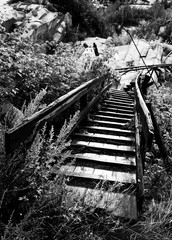 temporary wooden staircase in the quarry