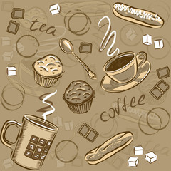 Coffee and cake seamless pattern.Vector illustration.