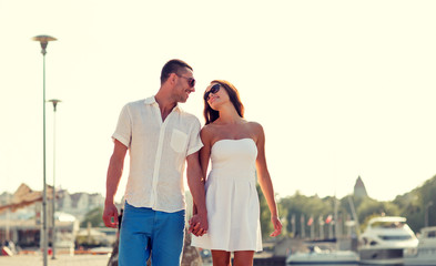 smiling couple in city