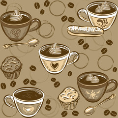 Seamless Coffee Pattern. Vector illustration.