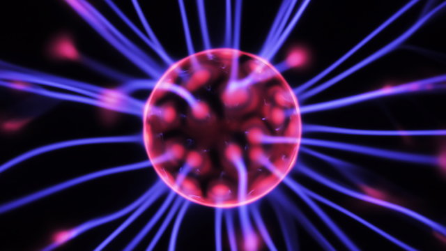 4K Plasma ball with moving energy rays inside on black background. Seamlessly looping timelapse. 4K UHD 4096 x 2304 ultra high definition