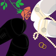 Illustration dedicated to the theme of the wedding, with shoes and beads.