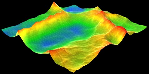 abstract terrain topography scheme, 3d render isolated on black
