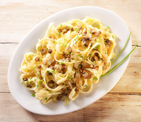 High Angle View of Gourmet Fettuccine Pasta