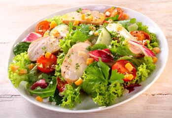 Close up Healthy Chicken Garden Salad on a Plate