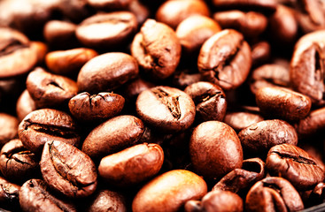 Roasted Coffee Beans background texture. Brown coffee beans for