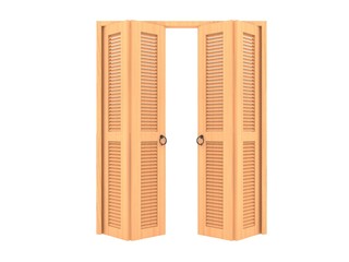 wood folding door with grill ,3d