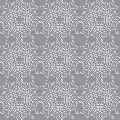 Beautiful vector Print Seamless Pattern. Mandala Flowers with grey background.