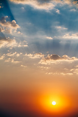 Sky, Bright Blue, Orange And Yellow Colors Sun Sunset Sunrise Wi
