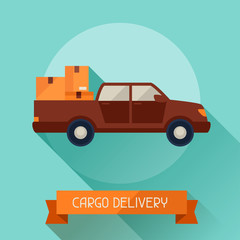 Cargo delivery icon on background in flat design style