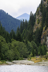 Fototapeta na wymiar Landscape with Petrimanu Lake in Romanian mountains