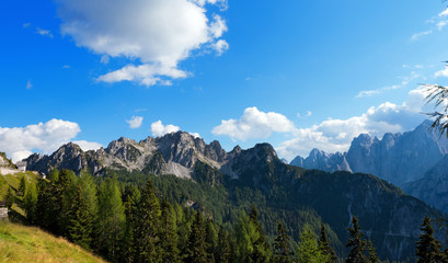 Fototapeta na wymiar Cima del Cacciatore (Peak of the Hunter) in Julian Italian Alps. Tarvisio, Friuli Venezia Giulia, Italy