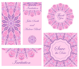Wedding set. Invitation, thank you cards, save the date cards