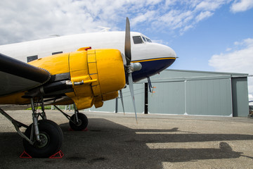 Aereo bimotore turboelica sulla pista 