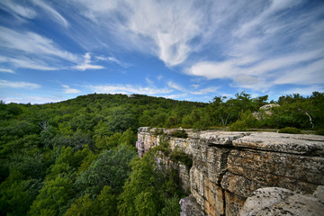 Massive rocks and view to the valley at Minnewaska State Park Reserve Upstate NY during summer time
