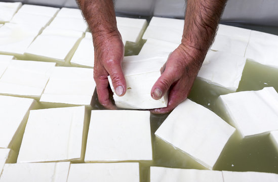 Greek white feta cheese cubes