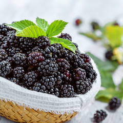 Fresh blackberries on table