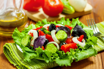 Fresh salad, healthy food cooking