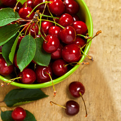 Bowl of cherries on table