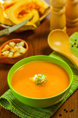 Fresh pumpkin soup, vegetarian healthy food
