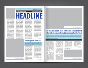 Vector empty newspaper print template design layout with blue and black elements - 90000271