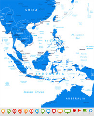 Southeast Asia - map and navigation icons - illustration. Southeast Asia map - highly detailed vector illustration.