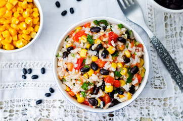 Lime black beans corn rice