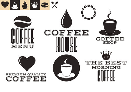 Coffee. Icons and labels 