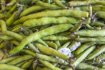 Peas on the market in Turin, Italy