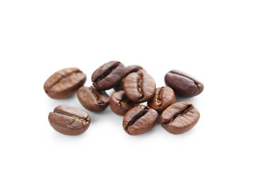 Roasted coffee beans isolated on a white