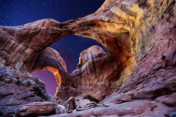 A night shot of Double Arch, Arches National Park, Utah