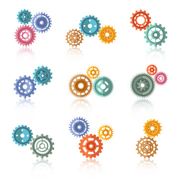 Connected Color Gears Icons Set
