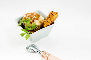 Typical Moroccan and Arabic food isolated on white background