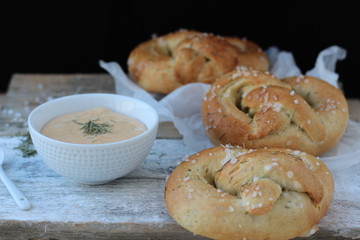 Pretzel with salt and rosemary