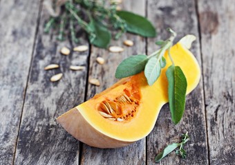 Fresh butternut pumpkin (squash) . Selective focus 