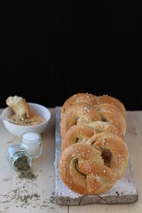 Pretzel with salt and rosemary