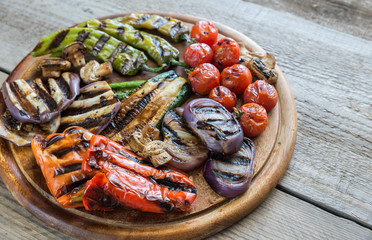 Grilled vegetables on the wooden board