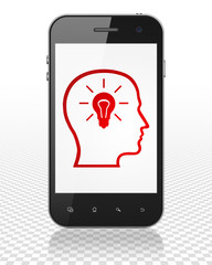 Information concept: Head With Lightbulb on Smartphone display