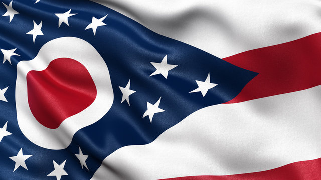 US State Flag Of Ohio With Great Detail Waving In The Wind.