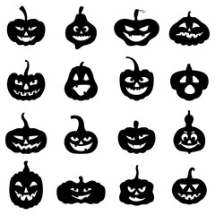 Halloween pumpkins different form with scary faces