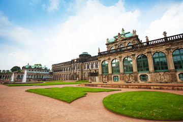 Fototapeta na wymiar Grass and facade of the art gallery in Dresden