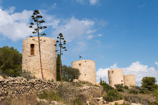 Abandoned Ruined Windmills in Javea, Spain