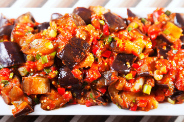 Eggplant, peppers and tomatoes appetizer