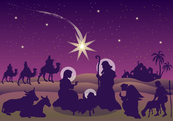 Scena della Natività con Magi, Pastore e Angelo