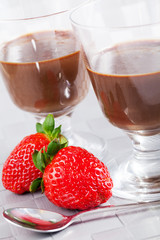 Homemade chocolate mousse with fruits