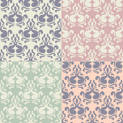 Bright damask seamless vector background. 5 in 1 vintage pattern set.