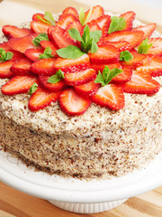 Homemade chocolate cake with strawberries
