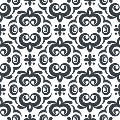 Vector seamless black and white floral pattern. Vintage decorati