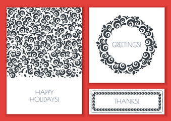 Set of vector floral greeting cards template. Vintage decorative