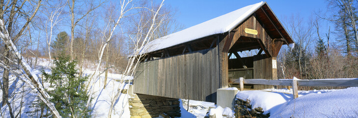 Covered Bridge, Stowe, Winter, Vermont